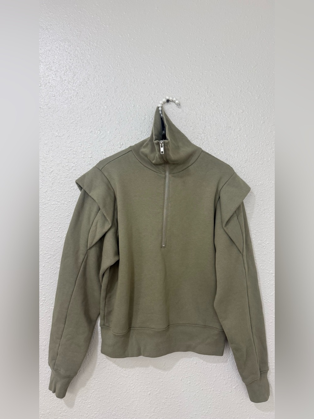 FRAME Denim women’s Military Shoulder Detail Half Zip Sweatshirt Sz Small - Picture 3 of 8
